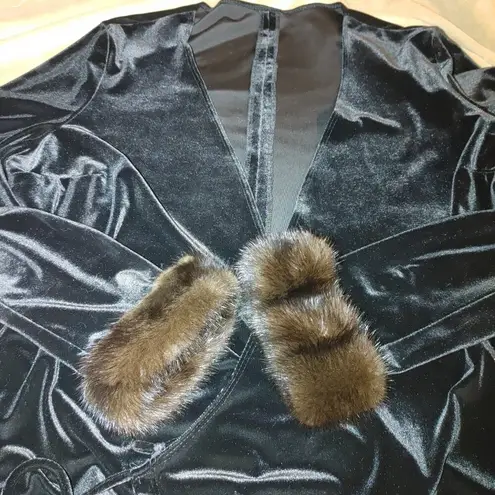 Chetta B Black Velvet Blouse Jacket Top NYC Real Mink Fur Cuff Crossover
