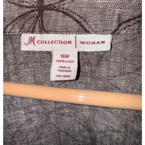 JM Collection Linen Present Top Women 16W Brown Boho Resort Vacation Lightweight