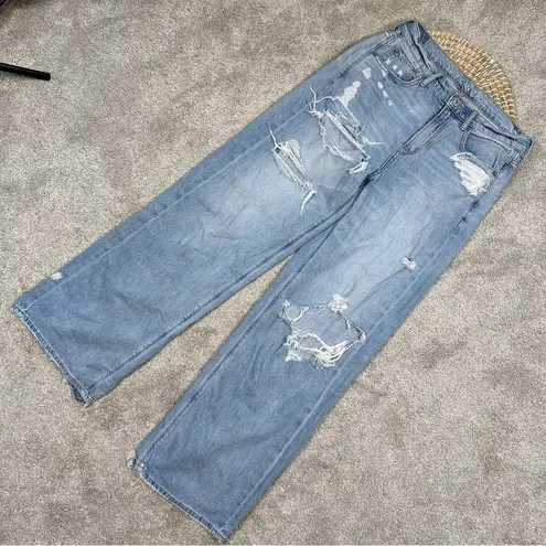 American Eagle  Skater Jeans Wide Leg Rigid Hi-Rise Distressed Patch Me Up Blue 4