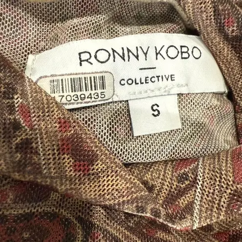 Ronny Kobo X RTR Mock Neck Mesh Top in Brown, Size S Brown
