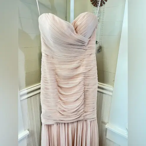 AMSALE Strapless Tulle Mermaid Gown Bridesmaid Wedding Prom Formal BLUSH Pink Size 6