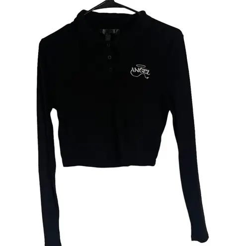 Faded Rose Grunge Size Large Black Cropped Angel Devil Long Sleeve Top