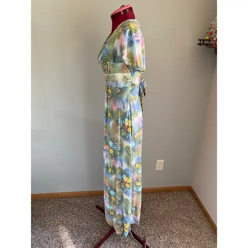 dress maxi floral flower power boho flutter sleeve green pink purple