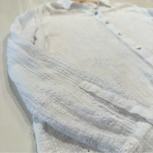 J. Jill Cotton White Gauze Embroidered Textured Long Cardigan Size Medium