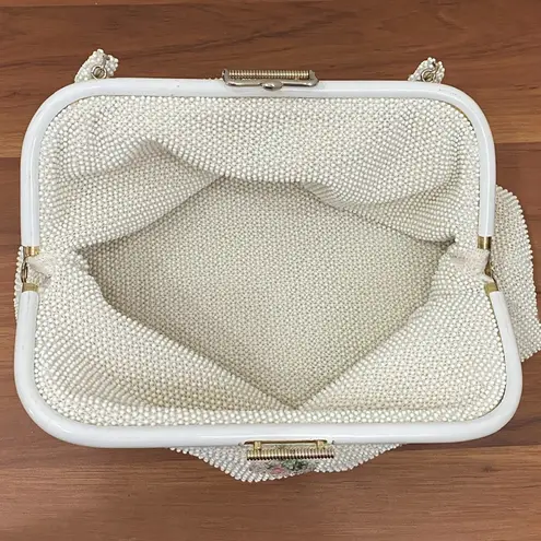 Vintage Beaded White Clutch Handbag with Dainty Flower Design