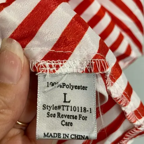 Toska  Red White Striped Chiffon Button Down Blouse Sz L - Image 6