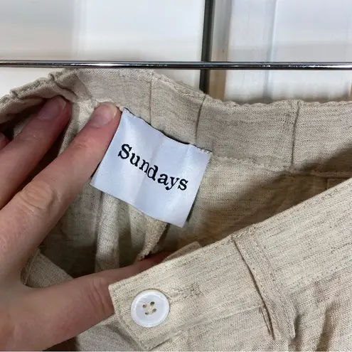 Sundays khaki hemp cotton cropped wide leg trouser pant size small coastal