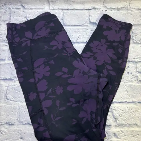 Pact Leggings Womens Large Purple Floral Print Organic Cotton Stretch Yoga Pant