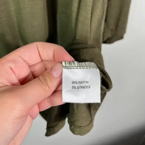 Rose + Olive Green Metallic Knit Detail 3/4 Sleeve Plus Size Tunic Blouse 2X