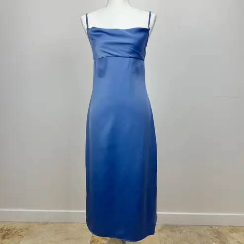 We Wore What Cowl Midi Slip Dress Satin Charmeuse Slate Blue Classic US 0 NWT