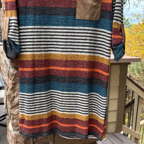 Wanna B Size M Boho Striped Mini Dress Tunic Top Tan Blue Ivory Gray Wine
