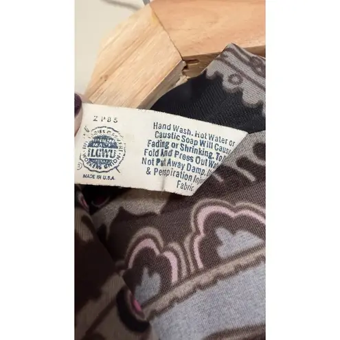 Vintage 70s Women’s Shirt Paisley Gogo Mod Disco Hippie Button Sheer Size Med Pink