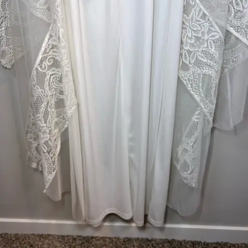 Candalite Womens Lace Maxi Dress White Belt Fairycore Romantic Bridal NEW Medium