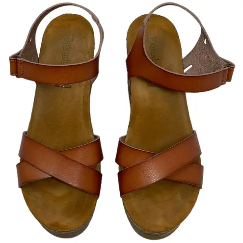 Kori Bjorndal  Brown Wedge Crisscross Cork Sole Sandals Women's Size 7.5