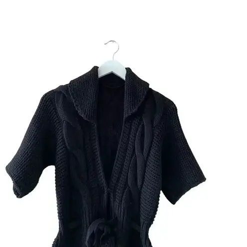 Black Knit Open Front Tie Snap Button Closure ¾ Sleeves Sweater Women’s Cardigan Size M