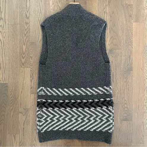 White + Warren Alpaca Jacquard Vest Charcoal Multi Longline Open Front Grey S Gray