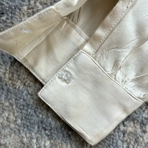 Vintage British Crown Colony Silk Button Down Pleated Blouse Cream 8