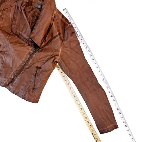 Bagatelle VTG Women M Biker Moto Jacket Brown Faux Leather Vegan Zippers Zip EUC