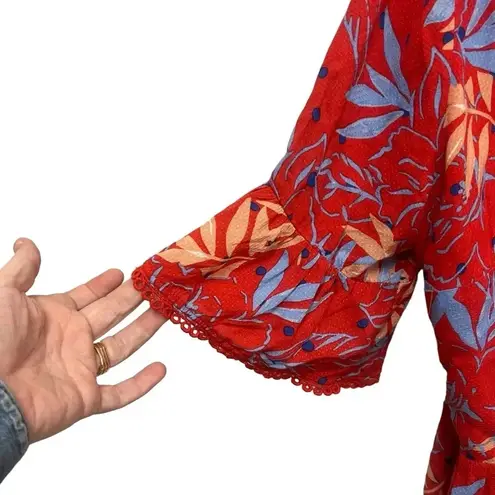 Lost + Wander tie wrap blouse with ruffle sleeves and peplum size large