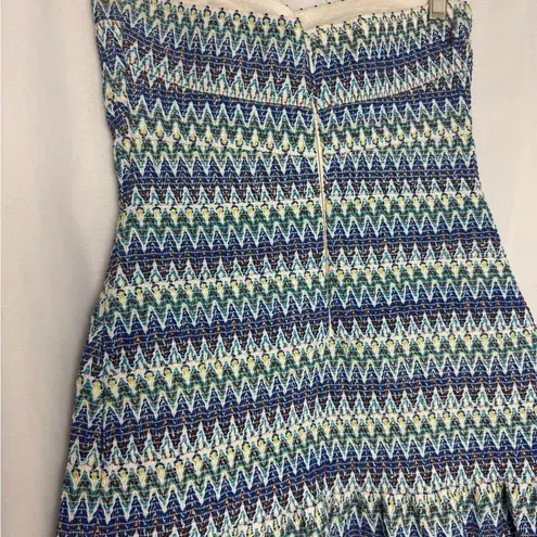 Wow Couture Colorful Embroidered Mini Dress Blue Green Strapless Dress Small