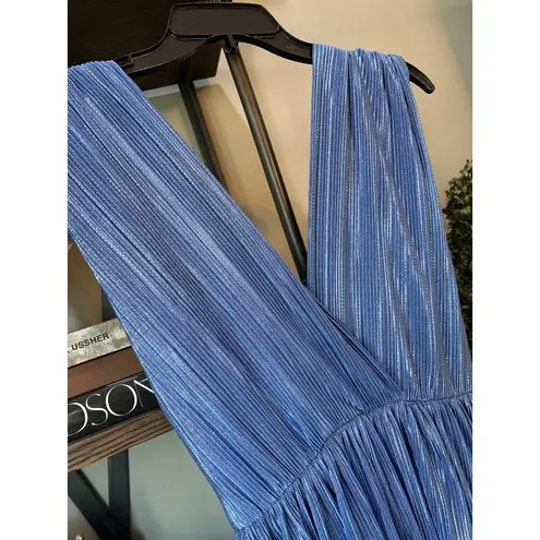 Sabina Musayev Alma Plisse Tiered Mini Dress Blue Womens Size Small