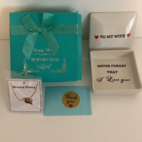 Breezy Valley To My Wife Ceramic Box & I Love You Heart Necklace In Gift Box NWT