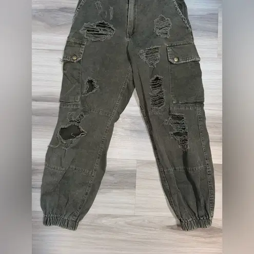 Carmar Denim High Waisted Distressed Women’s Dark Green Stretch Cargo Pants Size 6