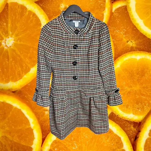 Hot & Delicious Women's Wool-Viscose Check Lined Ruffle Knee-Length CoatSize M
