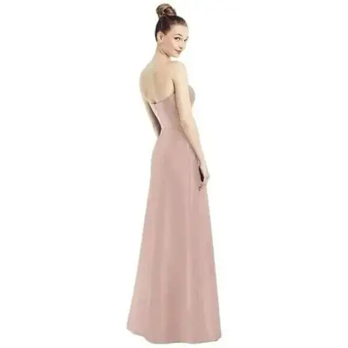 Alfred Sung NWT Strapless Notch Twill Satin Maxi Dress Pockets 6 Toasted Sugar