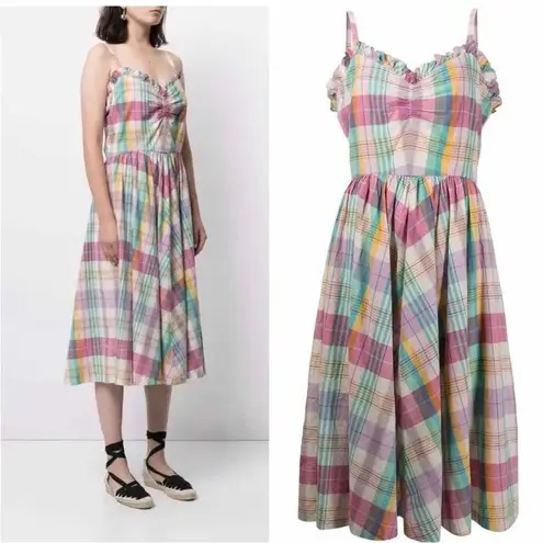 POLO Ralph Lauren Madras Plaid Ruffle Midi Dress Size US 2 Boho Cottagecore