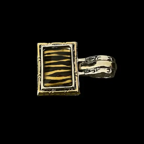 VTG Estate Tiger Stripes Animal Print Silver Gold Tone Wide Barrel Heavy Pendant