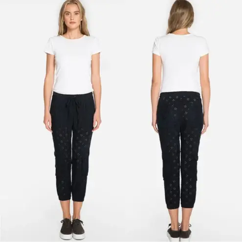 Johnny Was Speir Embroidered Eyelet Jogger Pant Black Medium