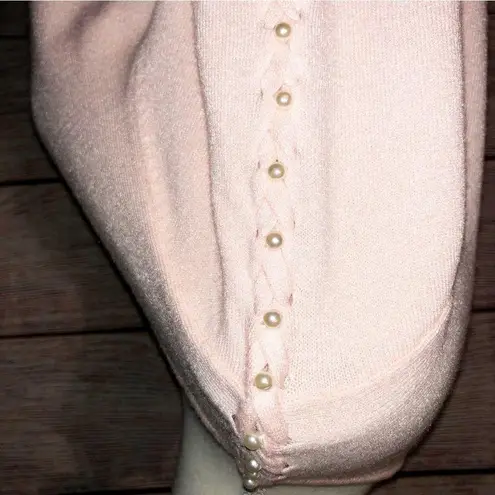 Soft Surroundings Light Pink Long Sleeve Pearl Braided Sweater Size M