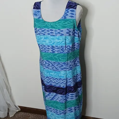 Kathie Lee collection blue multi pattern midi tank dress size 10