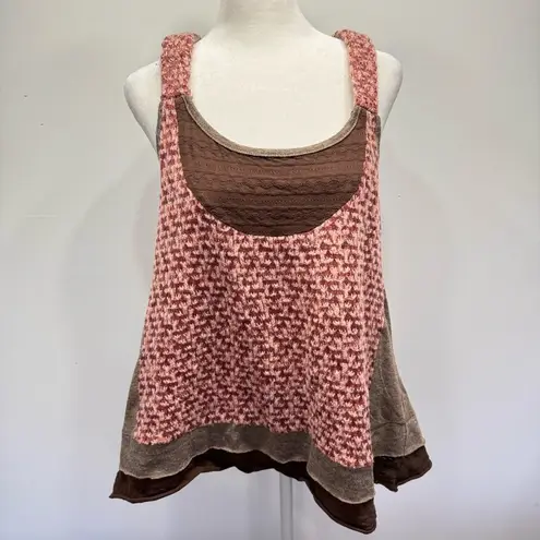 Brown & Pink Mixed Knit Racer Back Tank Top Funky People Boho Cottagecore XL