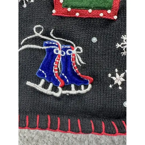 Basic Editions Black Cardigan with Festive Christmas Sweater Vintage Medium