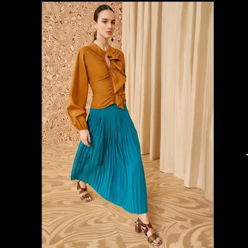 Ulla Johnson NEW Ella Midi Skirt Jade Pleated Size 10 Gem Tone Jewel Bright