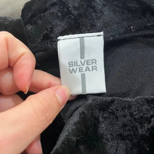 Vintage Y2K Silver Wear Burnout Velvet Wide Leg Cropped Pants Size S Black