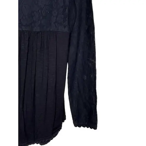 Ivy Jane Women Top Tunic Baby Doll Floral Lace Long Sleeve Ruffles Black XS