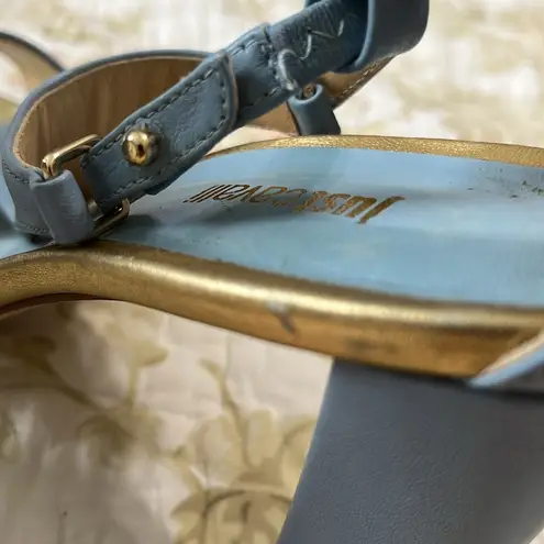 Just Cavalli Baby Blue Leather Chunky Heel Sandals Size 8.5/39