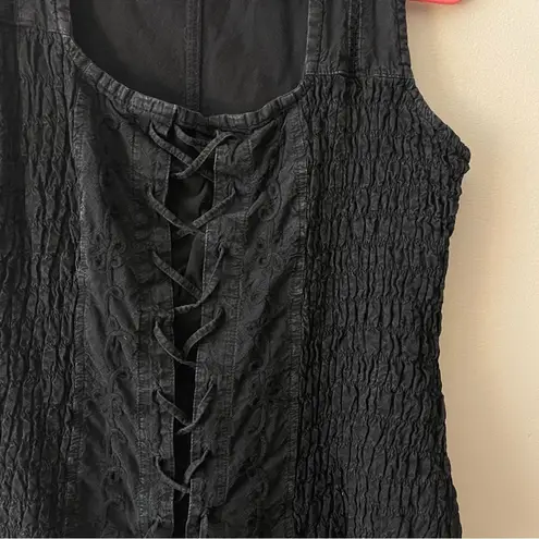 Scully Western Corset Top Black Ruched Tank Top Lace Up Size Medium Vintage