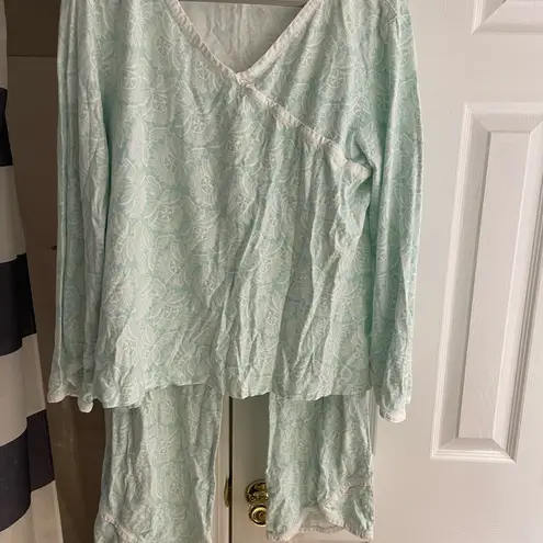 Garnet Hill Green Cotton Asian Wrap Green Floral pajama set large