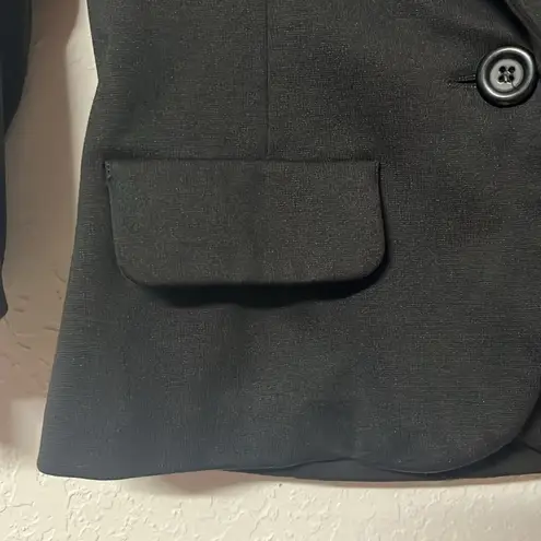 Small black notch blazer one button 3/4 ruched sleeves blazer jacket faux pocket