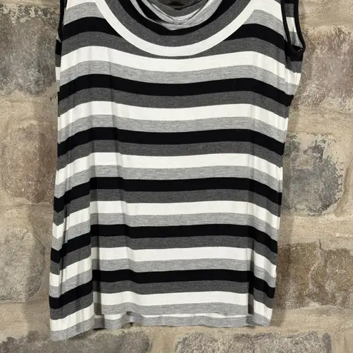 Vivienne Tam Cowl Neck Tank Woman's XL Striped Black White Gray Raw Hem Coastal
