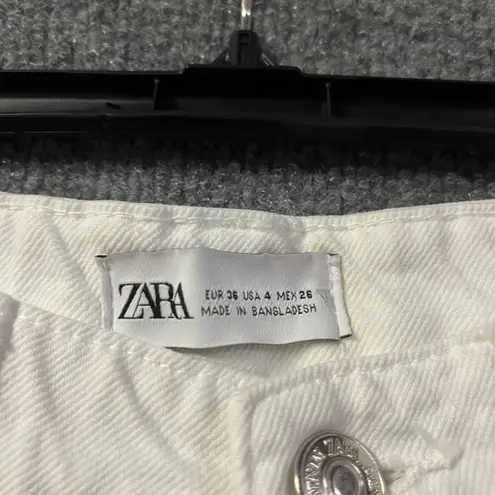 ZARA  Jeans Womens 4 White Denim Light Wash 5 Pockets Frayed Hem Wide Leg Comfort
