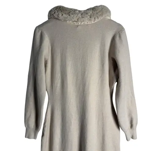 Ashley Park Cream Long Knit Faux Fur Trim Midi Cardigan Sweater Size XL