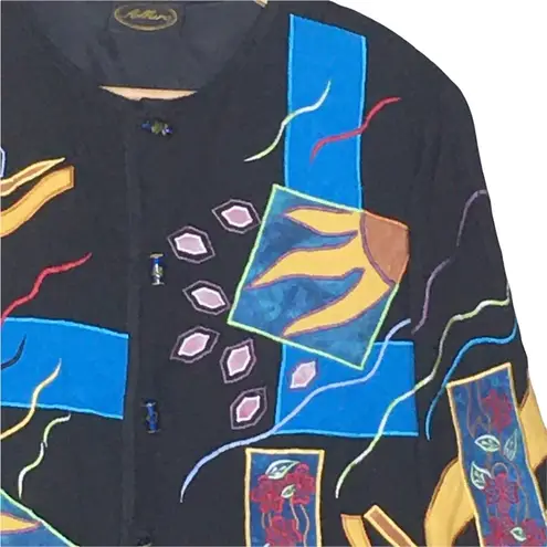 Allure Vintage Patchwork Art to Wear Jacket Embroidered Sun floral Medium Black