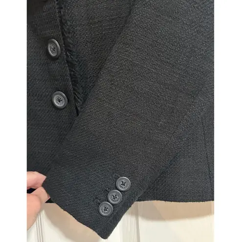 Karl Lagerfeld Paris Women Black Tweed Fringe Blazer Jacket Size 8 NEW