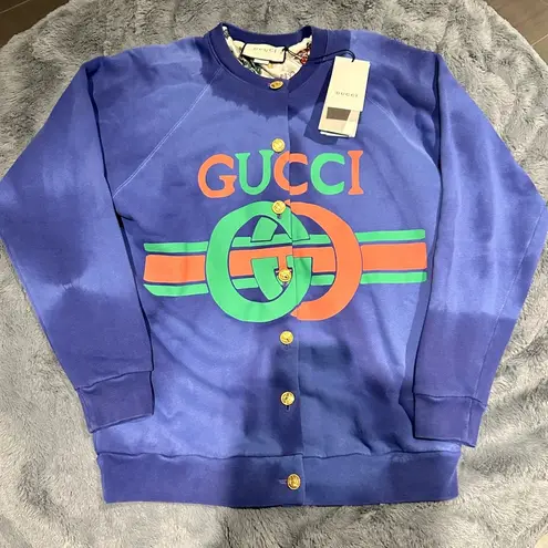 Gucci  Oversized Logo Button Up Sweatshirt