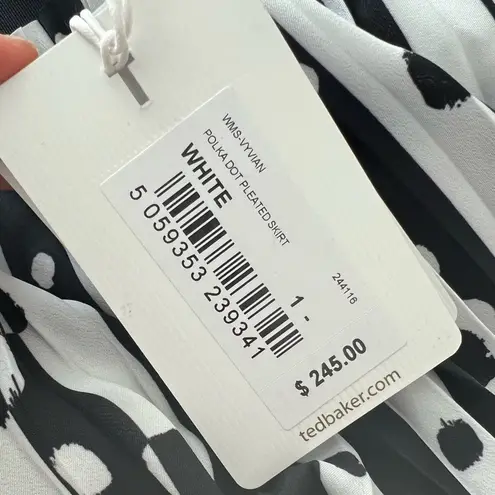 Ted Baker  Vyvian Polka Dot Pleated Skirt Midi Black & White Size 2 New w/Tag